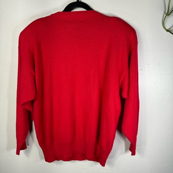 vintage cranberry red embroidered beaded holiday sweater angora wool HONG KONG - Picture 8 of 14